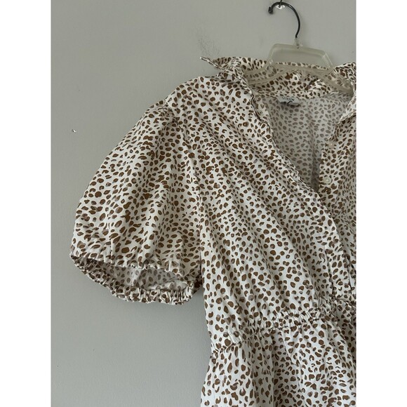 J. Crew Short Sleeve Collared Brown Cheetah Print Mini Dress Career Preppy Sz 8 - Picture 5 of 10